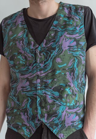 VINTAGE 80S BLUE PATTERN FUNKY VEST