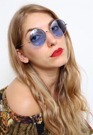 BLUE ROUND LENNON SUNGLASSES