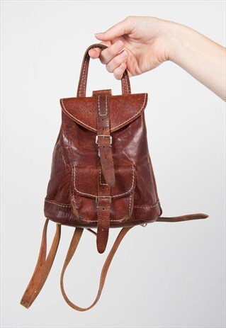 VINTAGE 90'S BROWN LEATHER RUCKSACK