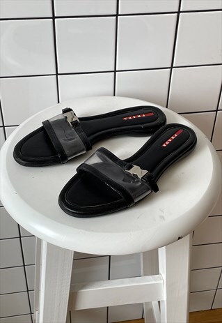 Vintage PRADA Shoes Sandals Red Tab Slippers Black