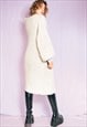 Vintage Maxi Cardigan Y2K Balloon Sleeve Long Blazer Beige