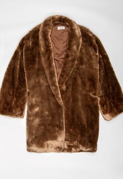 Gianfranco ferre brown oversized long faux fur coat