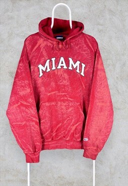 Vintage Champion Hoodie Red Acid Wash Reworked Miami Mens L