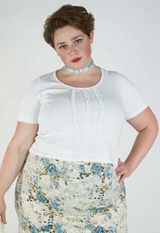 VINTAGE 90S WHITE FRILL PLUS SIZE CROPPED TOP T SHIRT