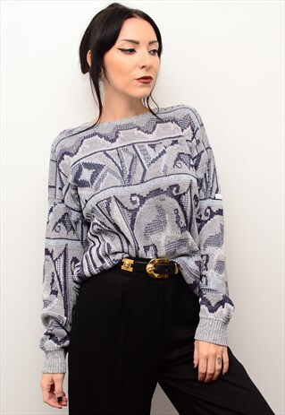 VINTAGE 90'S RETRO ABSTRACT INDIE PATTERNED OVERSIZED JUMPER