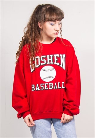 VINTAGE 90'S RED USA BASEBALL PRINT SWEATSHIRT