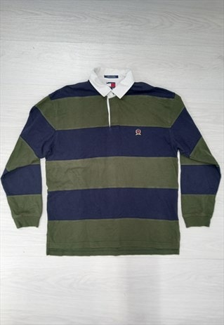 90s Vintage Tommy Hilfiger Stripe Shirt Navy Green