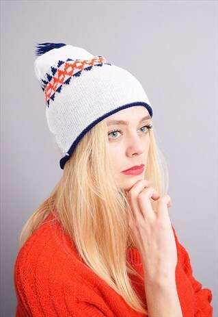 80'S RETRO UNISEX VARSITY PATTERNED FAIR ISLE HAT BEANIE