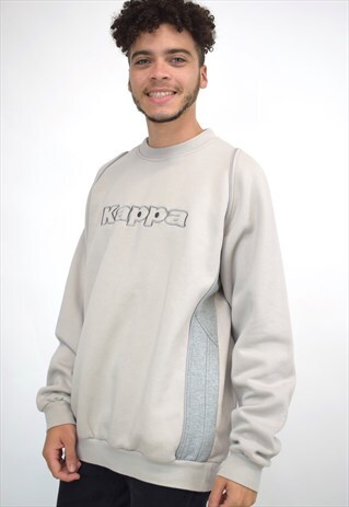 VINTAGE 90S KAPPA BEIGE GREY PANEL LOGO SWEATER