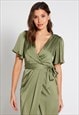 ELENA SHORT SLEEVE WRAP DRESS - OLIVE