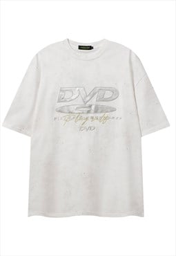 DVD print t-shirt Y2K tee retro techno DJ top in off white