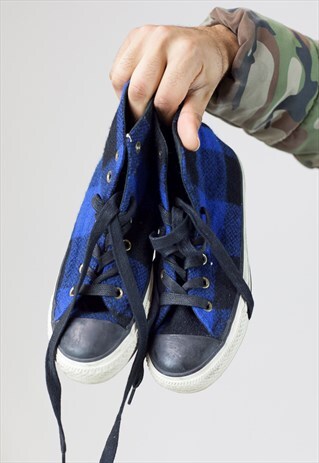 VINTAGE CONVERSE BLUE FLANNEL HIGH-TOP TRAINERS