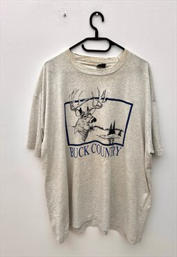 Vintage bucks country grey nature T-shirt single stitch XXL