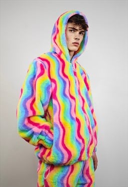 Gay jacket rainbow hoodie festival fleece bright rave bomber
