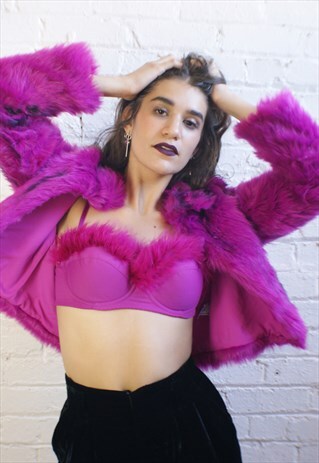 PINK FAUX FUR BRA