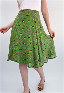 70's Vintage Ladies Circular Green Sheer Printed Skirt