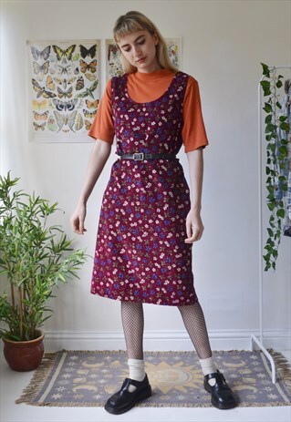 VINTAGE PLUM CORDUROY DRESS CORD PINNIE PINAFORE