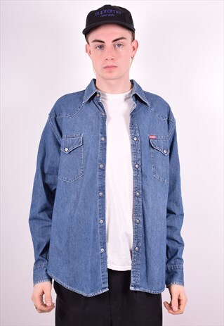 MENS VINTAGE DENIM SHIRT LARGE BLUE 90'S
