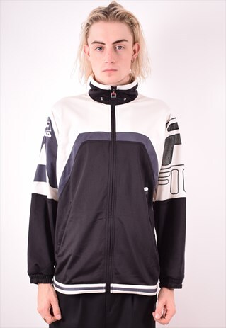 FILA MENS VINTAGE TRACKSUIT TOP JACKET LARGE BLACK 90S