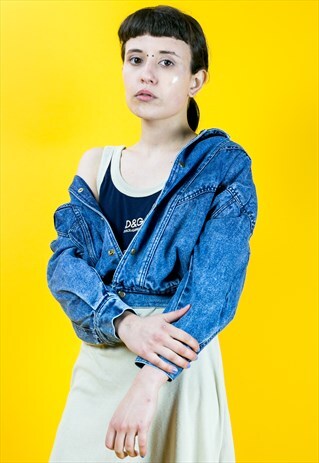 VINTAGE CROPPED DENIM BOMBER JACKET