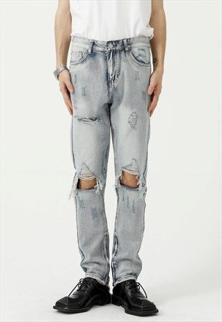 KALODIS LIGHT COLOR RIPPED SLIM-FIT JEANS