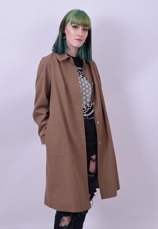 VINTAGE 70'S BROWN TRENCH COAT MAC SIZE MEDIUM