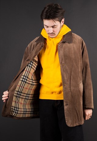 QUILTED BURBERRYS SUEDE COAT WITH ICONIC WOOL NOVA CHECK