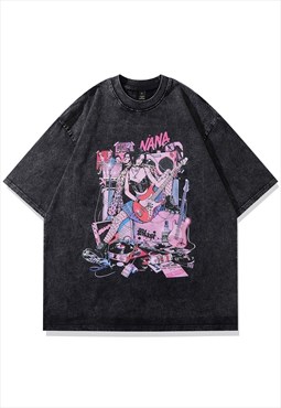 Anime t-shirt old Japanese cartoon tee retro punk top black