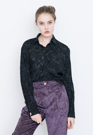 VINTAGE BLACK PATTERNED LONG SLEEVE RETRO SHIRT