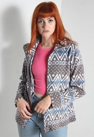 VINTAGE CRAZY PATTERNED FLEECE JACKET GREY