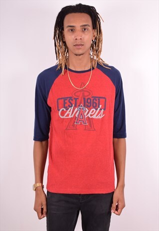 MENS VINTAGE LA ANGELS OF ANAHEIM TOP 3/4 SLEEVE LARGE 90'S