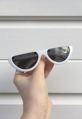 WOMENS VINTAGE 90S STYLE WHITE BLACK HALF CUT SUNGLASSES