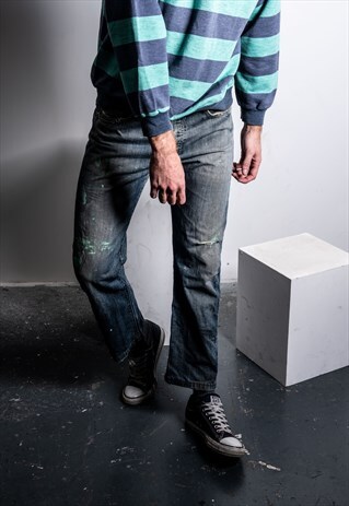 VINTAGE LEVI'S 501 JEANS IN BLUE DENIM RIPS AND PAINT MARKS