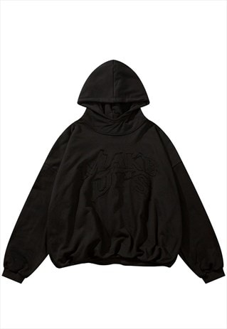 UTILITY HOODIE GORPCORE PULLOVER CONTRAST STITCH TOP BLACK