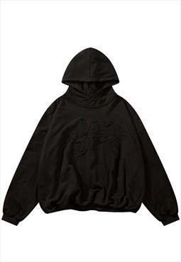 Utility hoodie gorpcore pullover contrast stitch top black