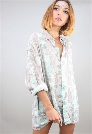 VINTAGE 80S 90S OVERSIZED LONG SLEEVE PATTERNED SHIRT