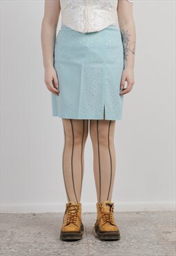 Vintage 90s Straight Fit Solid Baby Blue Midi Women Skirt 