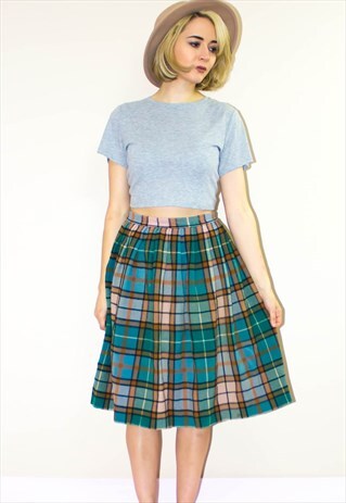 VINTAGE 70'S TARTAN WOOL MIDI SKIRT