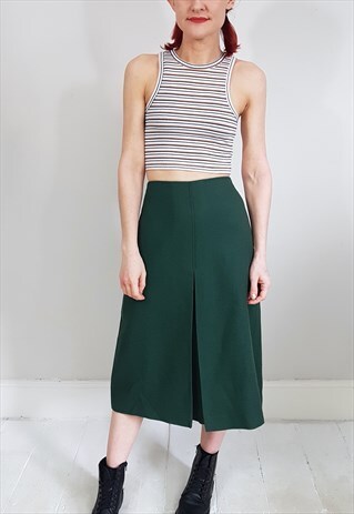 VINTAGE 70'S FOREST GREEN WOOL A-LINE SKIRT
