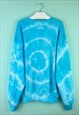 TIE DYE EMBROIDERED SMILEY DAISY GRAPHIC SWEATSHIRT IN BLUE