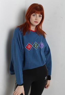 Vintage 80's Christmas Embroidered Sweatshirt Blue