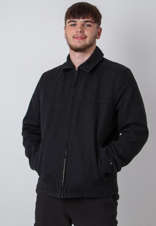 VINTAGE TOMMY HILFIGER LOGO HARRINGTON JACKET IN BLACK M