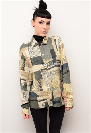VINTAGE 90'S GRUNGE FLORAL ABSTRACT PATTERNED SHIRT