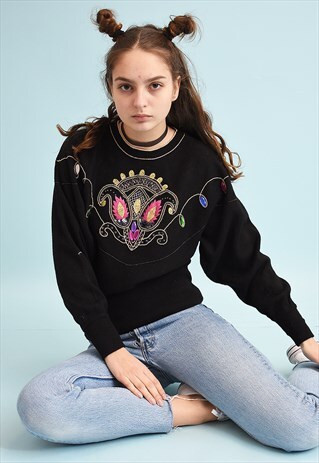 80'S RETRO BEADED EMBROIDERED KNIT JUMPER