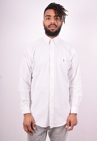 RALPH LAUREN MENS VINTAGE SHIRT MEDIUM WHITE 90'S