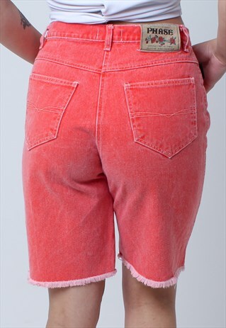 VINTAGE 90S HIGH WAISTED CORAL ORANGE RED DENIM SHORTS