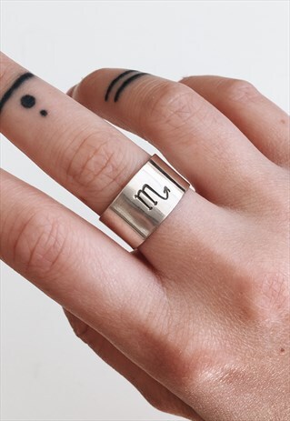 STERLING SILVER CHUNKY BAND RING WITH SCORPIO STAR SIGN