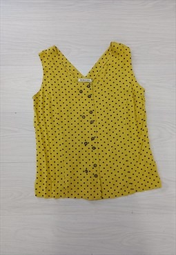 80's Vintage Ravens Top Mustard Yellow Polka Dot