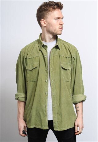 VINTAGE CORDUROY CORD SHIRT GREEN