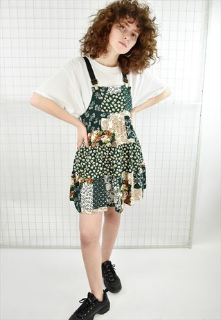VINTAGE 90S SUPER CUTE PATCHWORK PINAFORE MINI DRESS